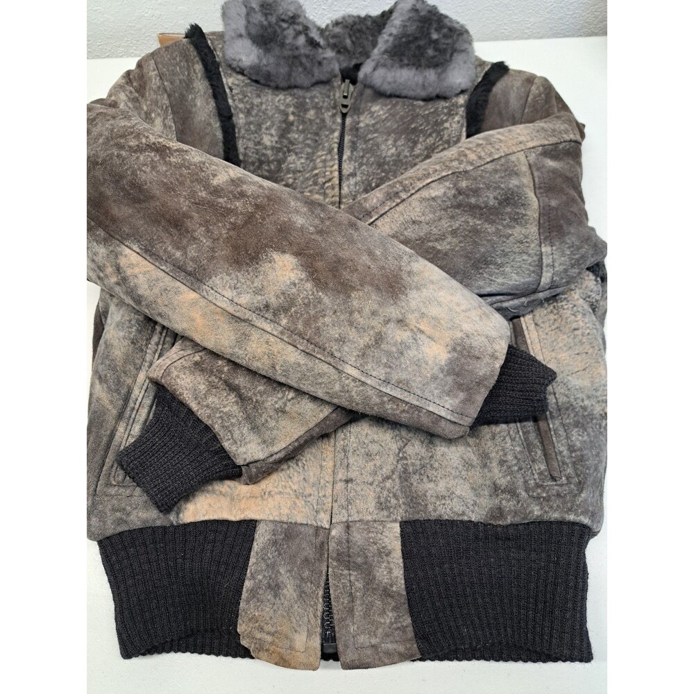 Vintage Garsel Sherpa Lined Genuine Suede Brown Beige Bomber Jacket - Women's 36 - Picture 5 of 9